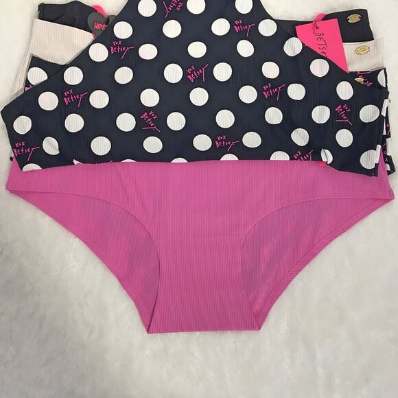 Betsey Johnson Hipster Panties Pink, Black, White Polka Dot 5 Piece Set Size L - Picture 5 of 7